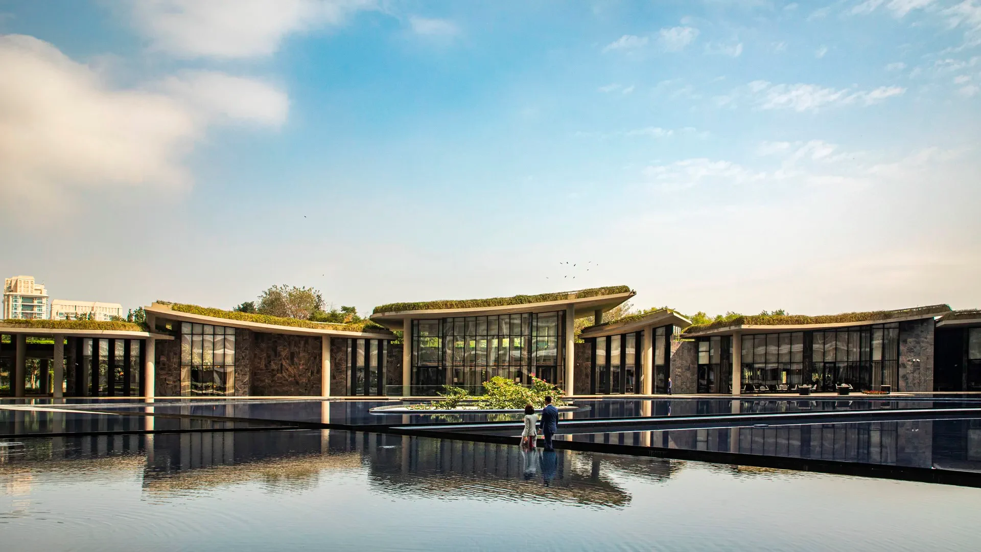 The Camellias Club architecture and reflecting water
