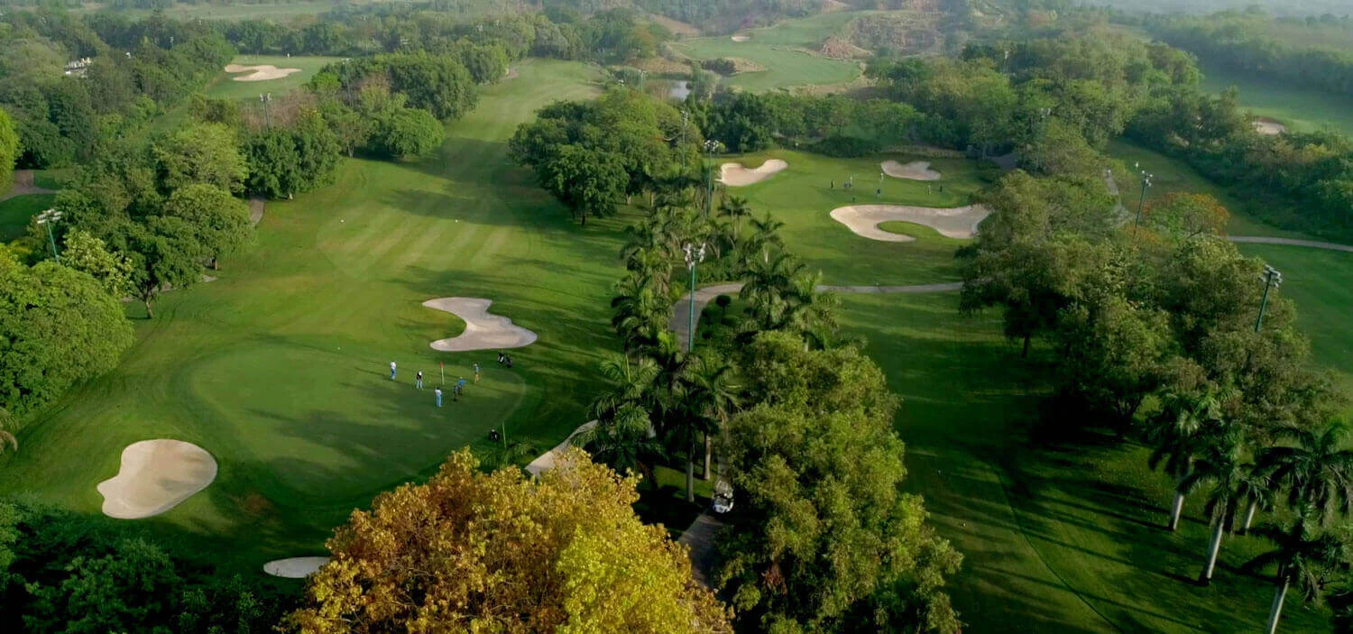 Aerial view of golf fairways in DLF Golf Links